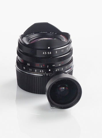 Voigtlander Super Wide-Heliar 15/4.5 Aspherical Leica Thread Mount with 15mm Voigtlander bright-line viewfinder $455
