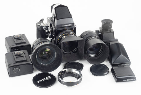 Bronica SQ-A kit with lenses, finder and backs $850